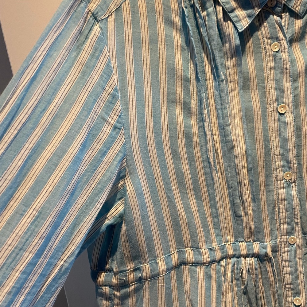Zara Basic Long Button Down Blouse. Light Blue W/… - image 6